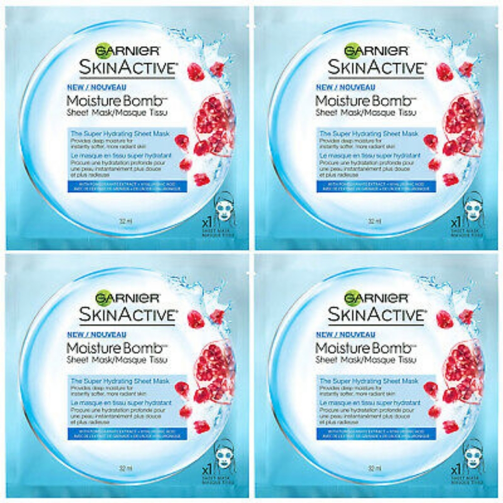 4 pack 🦋Garnier SkinActive Moisture Bomb The Super Hydrating Sheet Mask